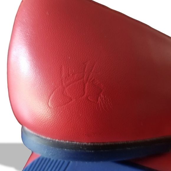 John Fluevog Retired 'Basement Sue' Red Perforated Flats Off White Toe Cap sz 8 - Picture 11 of 14